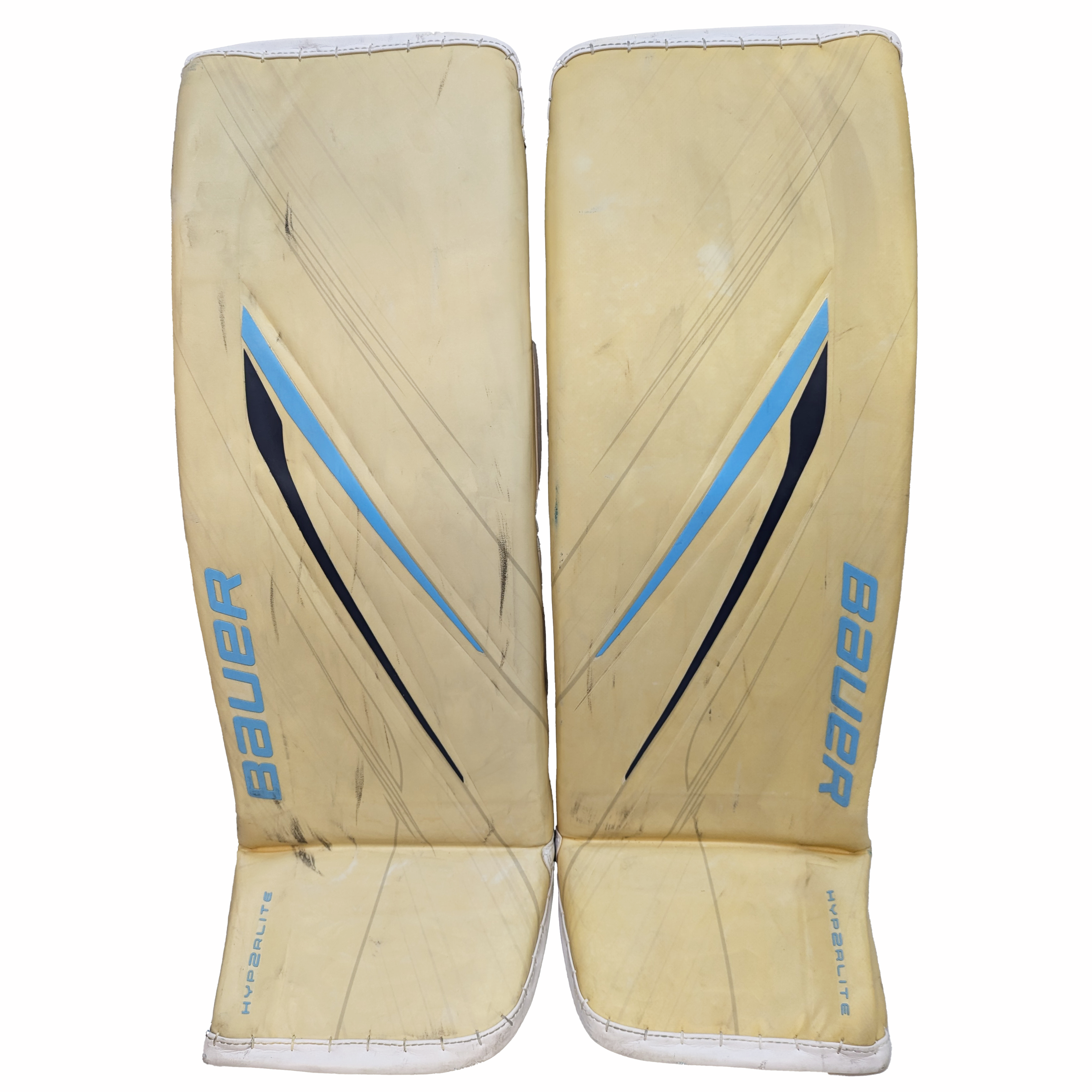 Bauer Vapor HyperLite 2 - Jambières de gardien Pro d'occasion (crème/bleu ciel/bleu marine)